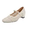 Sandalias Mary Jane Cuadradas Transpirables Tejidas Huecas de Nuevo Estilo 2026 para Mujer con Hebilla de Una Correa, Planos Versátiles de Moda