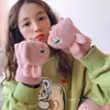 Guantes de Felpa con Tapa Plegable de Orejas de Conejo para Otoño e Invierno para Estudiantes, Guantes Lindos de Dibujos Animados de Medio Dedo para Mujeres, Guantes Cálidos con Pantalla Táctil para Adultos, Guantes de Invierno con Dedos Separados
