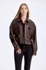 Jaqueta de Couro PU Estilo Europeu e Americano com Padrão Lichia, Fechamento por Botões, Gola Lapela, Cinto, Estilo Biker Vintage, Moda Transfronteiriça Feminina