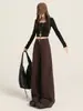 Jeans gruesos para mujer con forro de polar marrón, nuevo estilo otoño e invierno de cintura alta, corte petite curvo, pantalones rectos de pierna ancha adelgazantes