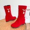 Tamanho grande Gaopo 33 Botas de Comércio Exterior Strass Moda Botas Médias Botas de Cavaleiro Salto Fosco Caxemira Casual Fivela de Metal 43 Feminino