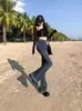 Jeans Retro Estilo Americano Micro-lar para Mujer Verano 2024 Nuevos de Cintura Alta Adelgazantes Pequeños para Hombre Pantalones Acampanados con Anillos de Herradura
