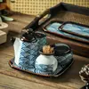 Pote de Molho de Soja Cerâmico Japonês Retrô Pote de Vinagre Garrafa de Vinagre de Sushi Japonês Pote de Molho Vinagreiro Porta-Palitos Conjunto de Temperos Sal e Pimenta