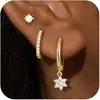 Conjunto de Brincos de Tarraxa com Zircônia Cúbica Estilo Europeu para Mulheres Brincos Simples Versáteis Joias Cobre Banhado a Ouro Moda de Luxo Leve Estilo para o Dia a Dia