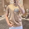 Verão 2025 Camiseta masculina de algodão mercerizado bonita com estampa de letra gola redonda luxo leve manga curta nova moda tendência slim