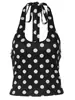 Otoño 2025 Nueva Moda Femenina Chica Caliente Sexy Estampado de Lunares Negros Versátil Espalda Descubierta Cuello en V Cuello Halter Chaleco Ajustado