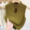 Top sin mangas Principios de otoño Cuello medio alto Corto Calado Tejido Chaleco Vintage Nuevo 2023 Mujer Ajustado Color liso