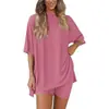 2025 Verano Nuevo Transfronterizo Europeo y Americano Amazon Comercio Exterior Moda Casual Color Sólido Holgado Conjunto de Pijama para Mujer