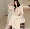 Bata de dormir tipo suéter de manga larga de gasa de algodón puro al por mayor, vestido largo nuevo de otoño, vestido de casa de moda transfronterizo para transmisión en vivo