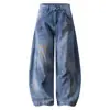 Calça Jeans Reta Solta Casual Longa Estilo Retrô Americano Scimitar para Homens e Mulheres, Lavagem Manchas Tinta Tie-Dye