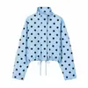 Roupas Femininas Europeias e Americanas ZA AliExpress Venda Quente Moda Casual Gola Alta Cordão Bolinhas Jaqueta