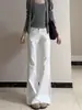 Calça jeans branca boca de sino para mulheres, cintura alta, novo estilo outono e inverno, solta, versátil, simples, casual, calça comprida