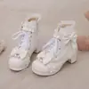 Zapatos de caramelo con encaje de lazo y cuentas Botas de cuero de princesa Botas Martin con cordones Botines Botas de tacón medio grueso Botas de comercio exterior