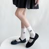 Meias cano alto finas e respiráveis para primavera e verão, estilo miu ballet, meias brancas de algodão para mulheres, estilo coreano, laço japonês