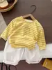 Conjunto informal casual a rayas elegante estilo coreano para niños y niñas con camiseta base y camiseta de manga corta para niños