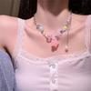 Collar de Cuentas de Dopamina de Caramelo Rosa para Mujer 2024 Nuevo Trendy Nicho de Alta Gama Cadena de Clavícula de Cuentas Coloridas