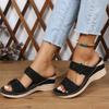 Nuevos Zapatos de Mujer de Talla Grande Transfronterizos Verano Nuevos Zapatos Retro Casuales de Mujer con Cuña de Flores Sandalias de Playa de Una Línea en Stock