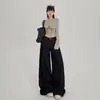 Pantalones retro de dos colores de cintura alta, holgados, de pierna ancha, con un diseño fluido hasta el suelo, jeans rectos versátiles para mujer y pantalones largos, disponibles para dropshipping