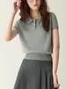 Tejido de punto de algodón de manga corta para mujer 2025 Verano Nuevo Camiseta Polo Corta Bordada con Letras