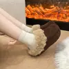 Pantuflas de Piel para Mujer de Invierno, Para Usar al Aire Libre, Suela Gruesa, Forradas de Felpa, Zapatos Calientes, Nuevas Medias Pantuflas Birkenstock 2026 Pantuflas de Algodón Slip-on