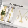 Conjunto Popular de Relojes para Mujer Transfronterizo de Comercio Exterior, Conjunto de Cinco Piezas con Reloj para Mujer Incrustado de Diamantes, Reloj de Cuarzo Cuadrado de Moda para Dama