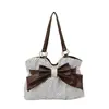 Bolsa Tote de Bolinhas com Laço Estilo Coreano para Mulheres, Grande Capacidade, para o Trabalho, Ombro Único, Bolsa de Axila, Estilo College, Bolsa de Mão Retrô