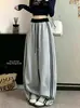 Nuevos pantalones deportivos de pierna ancha curvados de cintura alta para mujer, estilo otoño, con doble raya lateral, bloques de color, pantalones jogger casuales hasta el suelo