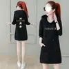 Moda Otoño e Invierno Tallas Grandes Holgado Adelgazante Longitud Media Sudadera para Mujer Casual Forrada de Polar Engrosada con Capucha Vestido Pulóver