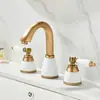 Grifo para lavabo francés de agua caliente y fría lavabo lavabo mueble de baño baño tres agujeros dorado separado color retro