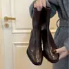 Botas femininas curtas de salto alto, novo estilo outono, botas de cavaleiro, botas Martin de bico quadrado, salto grosso preto, elásticas, botas populares de corte justo