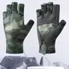 Guantes de Pesca para Hombre en Primavera y Verano, Pesca al Aire Libre, Protección Solar, Antideslizantes, Resistentes al Desgaste, Frescos, Camuflaje, Seda de Hielo, Transpirables de Media Dedos