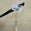 Estilo Nacional Madeira Elegante Grampo de Cabelo Estilo Antigo Grampo de Cabelo Hanfu Jardim de Osmanthus Gardênia Flor de Ameixa Disco Borboleta Acessório de Cabeça Franja Lateral