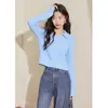 Mai* OrderSuéter de punto trenzado azul claro con cuello camisero vintage para mujer 2026 Otoño/Invierno Nuevo estilo Elegante Top adelgazante