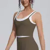 Estilo Novo Europeu e Americano Conjunto de Duas Peças Colete Dividido Bloco de Cores Toque Nude Fashionável Costas Bonitas Top Casual Roupa Íntima para Corrida Esportes Feminino