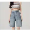 Shorts de Mezclilla de Cintura Alta para Mujer, Nuevo Estilo Verano 2025, Adelgazantes, Sueltos, Rectos, Petite, Shorts Casuales de Longitud Media