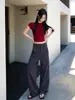 Pantalones de pierna ancha de alta gama en azul marino para mujer, nuevos pantalones rectos ajustados de cintura alta para primavera y otoño, pantalones casuales holgados elegantes
