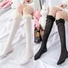 Medias de Seda Lolita para Mujer Finas con Lazo de Encaje Medias Blancas de Seda para Pantorrilla Calcetines Lolita para Niña Linda Negro