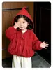 Jaqueta Corta-Vento com Capuz Vermelha Nova para Meninas Outono, Roupas de Bebê Super Estilosas e Fofas para Meninas