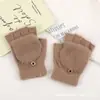 Luvas de Pelúcia Quentes e Fofas de Inverno para Mulheres para Prevenir o Frio e Luvas de Tricô Espessas Estilo Coreano para Ciclismo com Tela Sensível ao Toque
