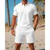 Conjunto de Polo y Shorts de Color Sólido para Hombre 2026, Casual de Verano con Cuello Revuelto, Manga Corta y Shorts a la Rodilla, Conjunto de Dos Piezas al por Mayor