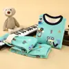 Pijama infantil com forro de fleece, espessado, estampa de desenho animado, e roupa de casa, conjunto de roupa íntima térmica para meninos e meninas