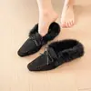Pantuflas retro para mujer con altura aumentada, calzado de invierno para exteriores 2026, puntera cuadrada, lazo, sin cordones, forradas de felpa, pantuflas de algodón de punta cerrada