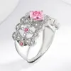 Anillo de Piedra Preciosa de Color Diamante Rosa de Venta Caliente Transfronterizo para Mujer, Anillo Abierto Ajustable de Circonita, No se Desvanece, Anillo de Lujo Ligero y Sencillo