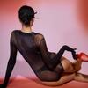 Traje de baño de tirantes sedoso aceitoso sin costuras, mono de horquilla alta, mallas sexys, conjunto de medias emocionales, talla grande, brillante