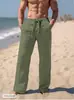 Pantalones de Verano para Hombre 2024 Pantalones de Playa Cordón Cintura Elástica Rectos Color Liso Cómodos Transpirables Casuales para el Día