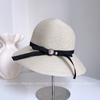 Sombrero de Pescador Simple Estilo Japonés con Lazo y Flor de Perla para Mujer, Sombrero de Cubo Transpirable para el Verano con Protección Solar para Salidas de Vacaciones
