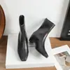 Botas curtas de salto alto estilo francês com bico quadrado para mulheres, novas botas slim fit de outono e inverno com zíper elástico, botas Martin de tornozelo