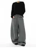 Pantalones de chándal grises de peso pesado, corte limpio, dobladillo curvo para hombre, marca de moda, primavera y otoño, corte holgado, caída fluida, versátiles, pierna ancha, casual, largos