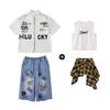 Roupa Infantil de Performance Hip-hop Roupa Infantil Hiphop Street Verão Manga Curta Grafiti Jeans Meninos e Meninas Roupa Fashion Hip-hop
