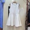 Nanyou Estilo Hepburn Europeo y Americano Vestido sin Mangas con Cintura Fruncida y Adorno de Diamantes Falda Elegante Estilo Francés